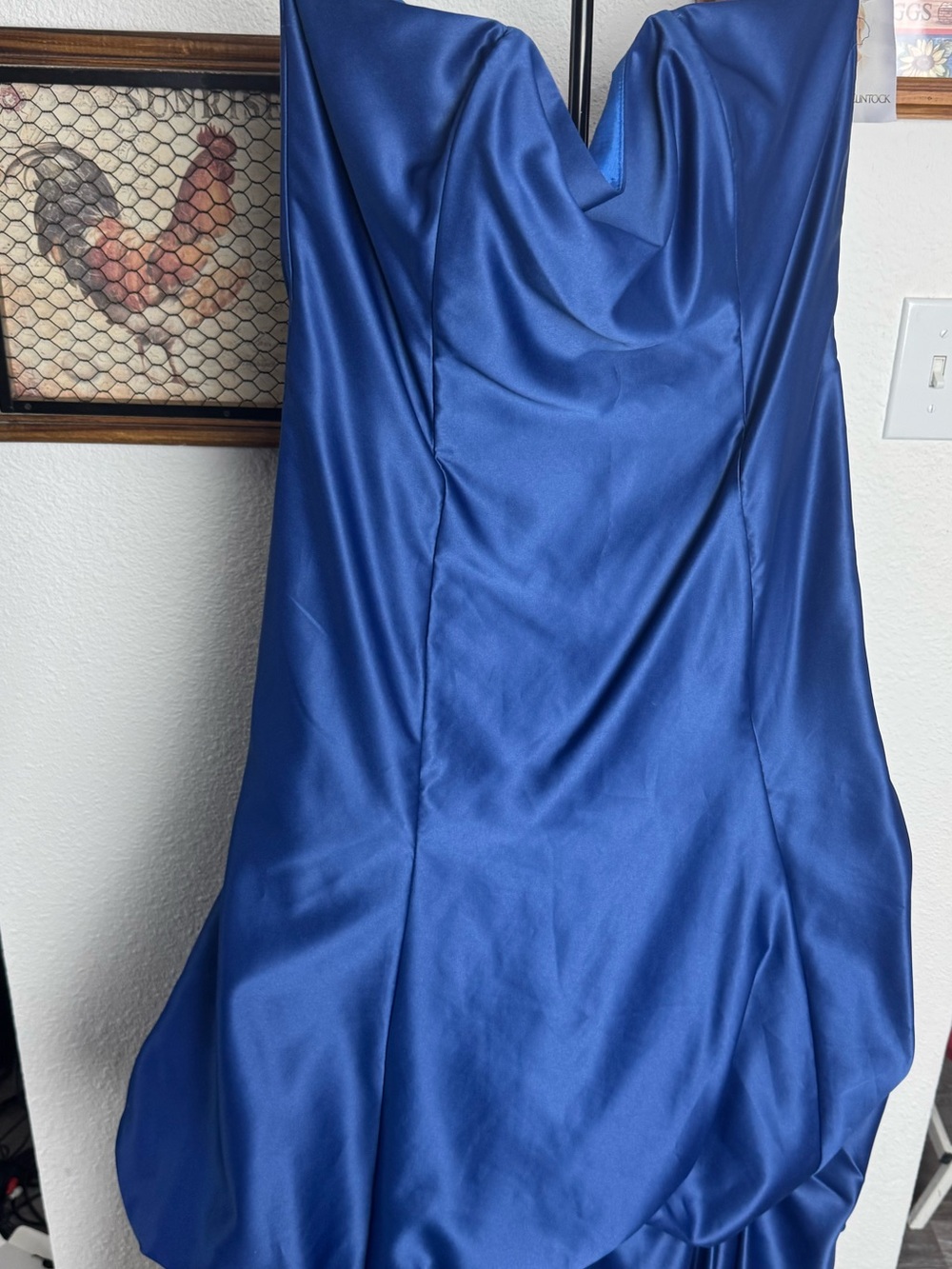 Jessica McClintock Bridal Royal Blue Satin Cowl Sweetheart Neck Dress Size 14